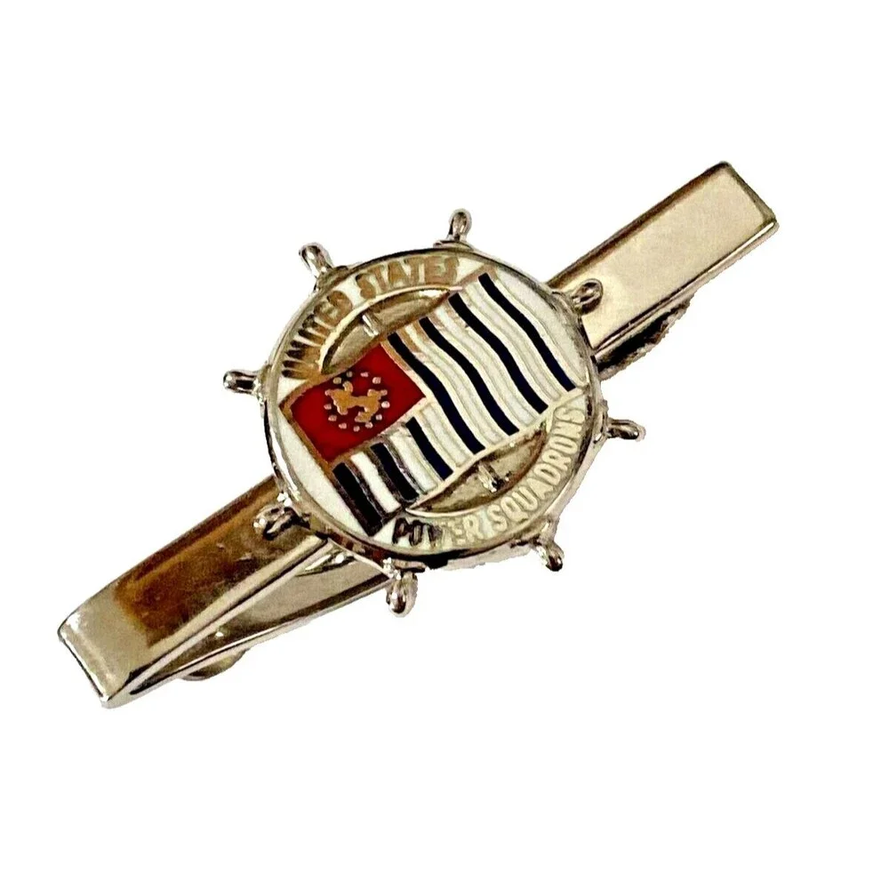 Vintage United States Power Squadron Tie Clip Sterling Silver 925 Enamel 1.5